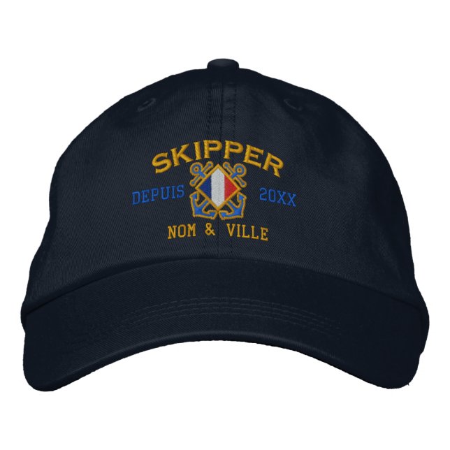 Personalisierte französische Skipper Nautical Stic Bestickte Baseballkappe (Vorderseite)
