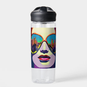 Personalisierte Frau mit Sonnenbrille Stadtreflexi Trinkflasche