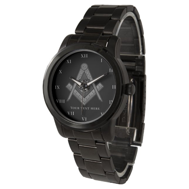 Personalisierte Freimaurergeschenk Square Compass  Armbanduhr (Schrägansicht)