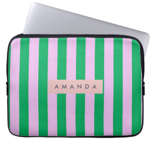 Personalisierte frische grüne und rosa gestreifte laptopschutzhülle