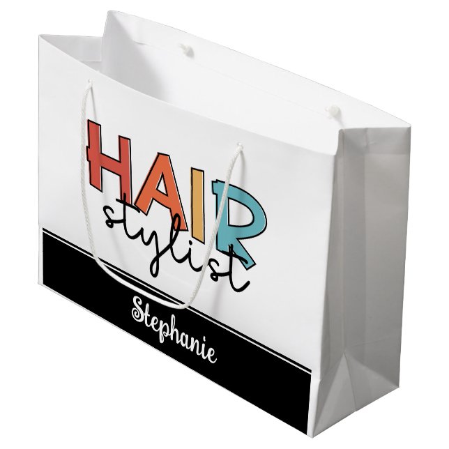 Personalisierte Friseur Stylist Retro Friseur Gesc Große Geschenktüte (Vorderseite Schrägansicht)