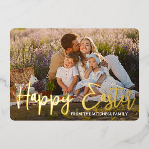Personalisierte Frohe Ostern Familienfoto Gold Folien Feiertagskarte