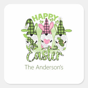 Personalisierte Frohe Ostern Gnome Pink Grün Quadratischer Aufkleber