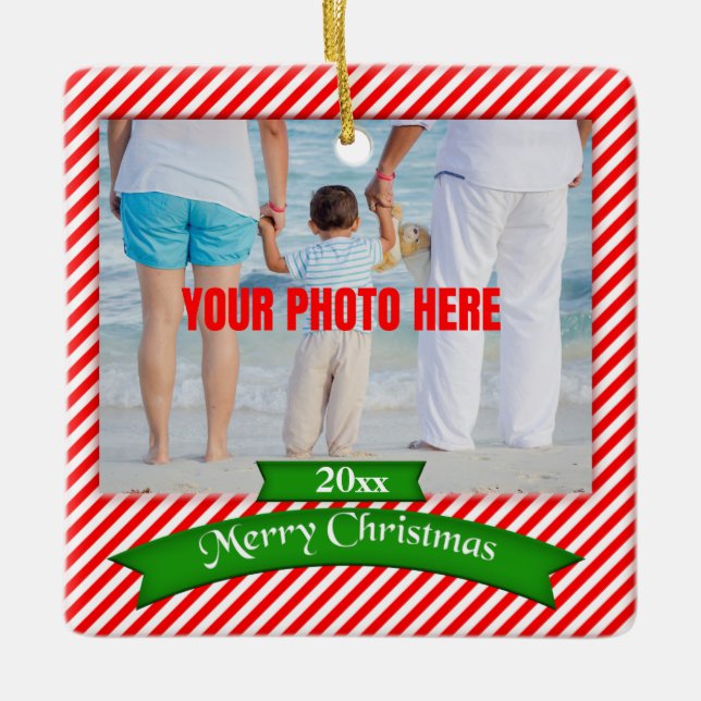 Personalisierte Frohe Weihnachten Foto Baum Orname Keramikornament (Vorderseite)