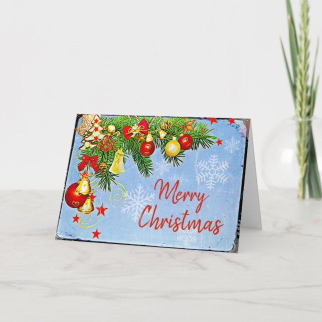 Personalisierte frohe Weihnachtsschmuck und Kiefer Karte (Vorderseite)