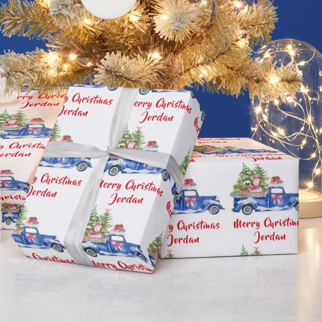 Personalisierte frohe Weihnachtstiere Farm Truck Geschenkpapier (Feiertage)