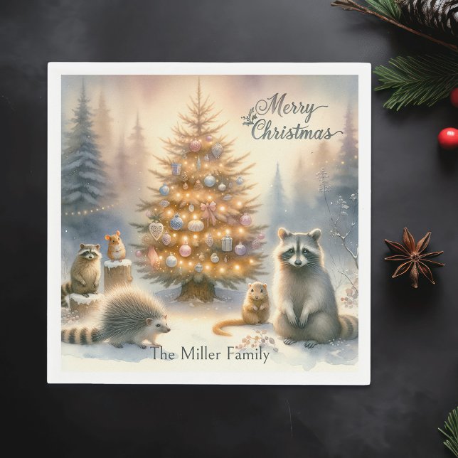 Personalisierte frohe Weihnachtswaldfarbe, Serviette (Von Creator hochgeladen)