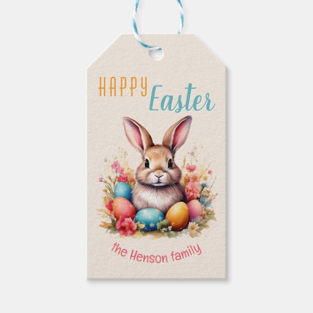 Personalisierte Fröhliche Ostern Hasen Eier Famili Geschenkanhänger (Vorderseite)