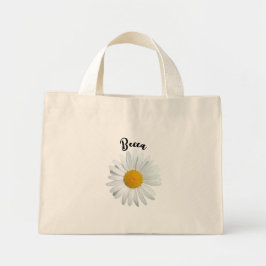 Personalisierte fröhliche weiße Margeritenblume Mini Stoffbeutel