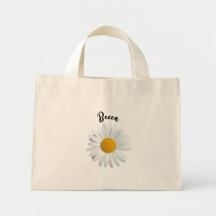 Personalisierte fröhliche weiße Margeritenblume Mini Stoffbeutel