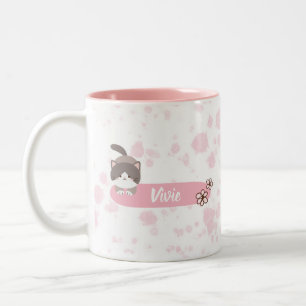 Personalisierte Frühlingskatze Zweifarbige Tasse