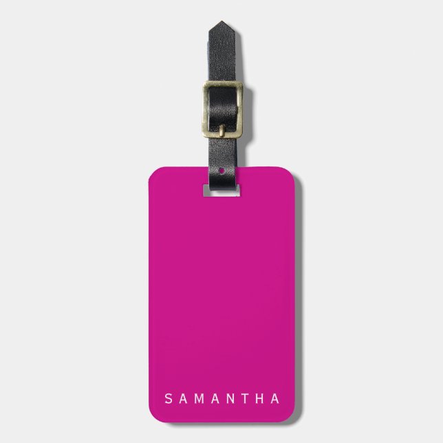 Personalisierte Fuchsia-Moderne Typografie Gepäckanhänger (Vorderseite vertikal)