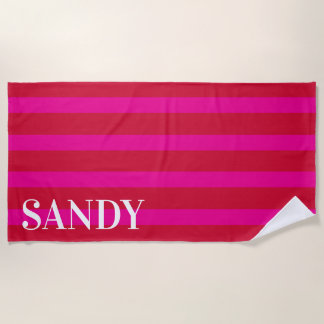 Personalisierte Fuchsia-Rosa-Streifen  Strandtuch
