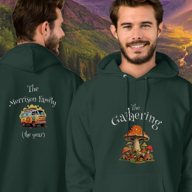 Personalisierte Fun Retro Mushrooms Family Wieders Hoodie (Von Creator hochgeladen)