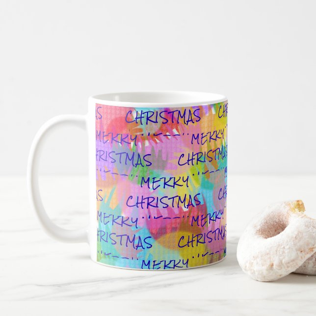 PERSONALISIERTE FUNKELND FARBIGE MERRY CHRISTMAS KAFFEETASSE (Mit Donut)
