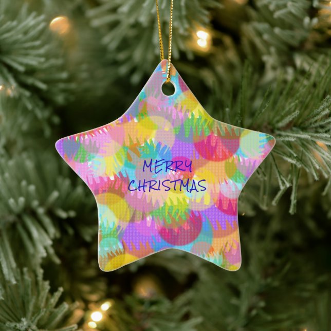 PERSONALISIERTE FUNKELND FARBIGE MERRY CHRISTMAS KERAMIK ORNAMENT (Baum)