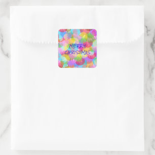 PERSONALISIERTE FUNKELND FARBIGE MERRY CHRISTMAS QUADRATISCHER AUFKLEBER
