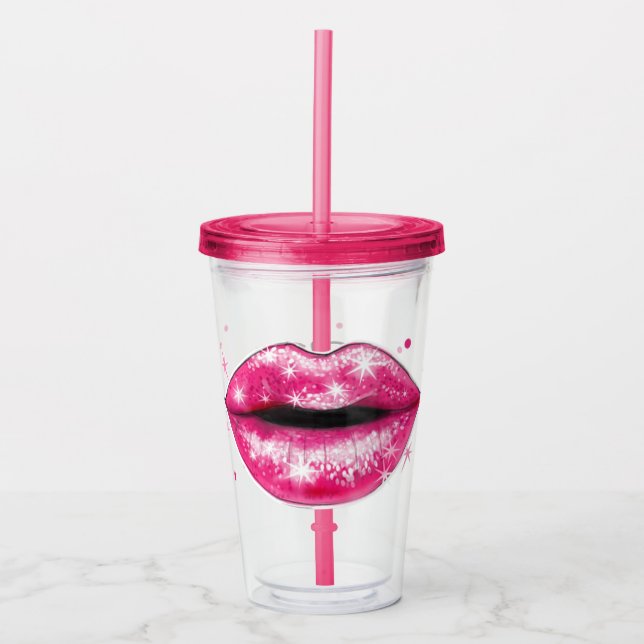 Personalisierte Funkelnd Rosa Liebe Lippen Akrylku Acryltrinkbecher (Vorderseite)