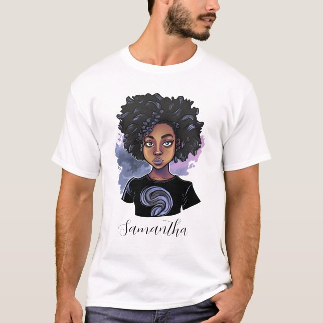 Personalisierte funkelnde afroamerikanische Frau T-Shirt (Vorderseite)