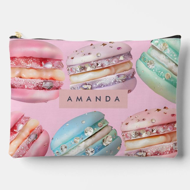 Personalisierte funkelnde Pastell-Macarons-Wonne Zubehörtasche (Vorderseite)
