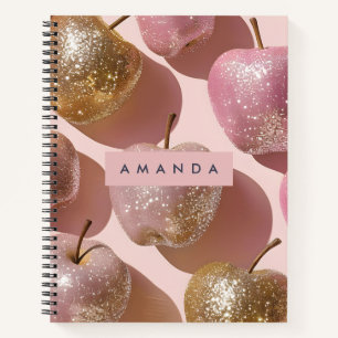 Personalisierte funkelnde rosa und goldene Apfel P Notizbuch