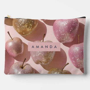 Personalisierte funkelnde rosa und goldene Apfel P Zubehörtasche
