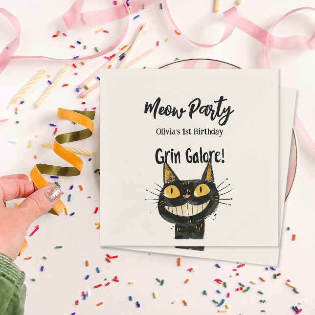 Personalisierte Funny Black Kitty Geburtstagsparty Serviette (Personalized Funny Black Kitty Birthday Party Napkins)