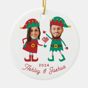 Personalisierte Funny Face Foto Christmas Elf Fami Keramik Ornament