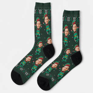 Personalisierte Funny Face Foto Christmas Elf Fami Socken