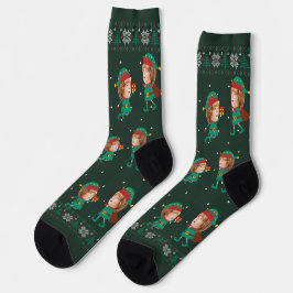 Personalisierte Funny Face Foto Christmas Elf Fami Socken