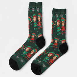 Personalisierte Funny Face Foto Christmas Elf Fami Socken