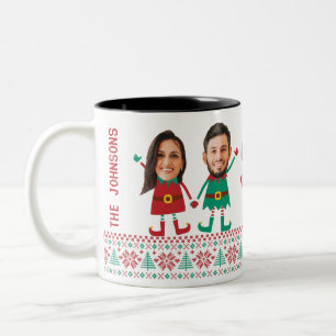 Personalisierte Funny Face Foto Christmas Elf Fami Zweifarbige Tasse