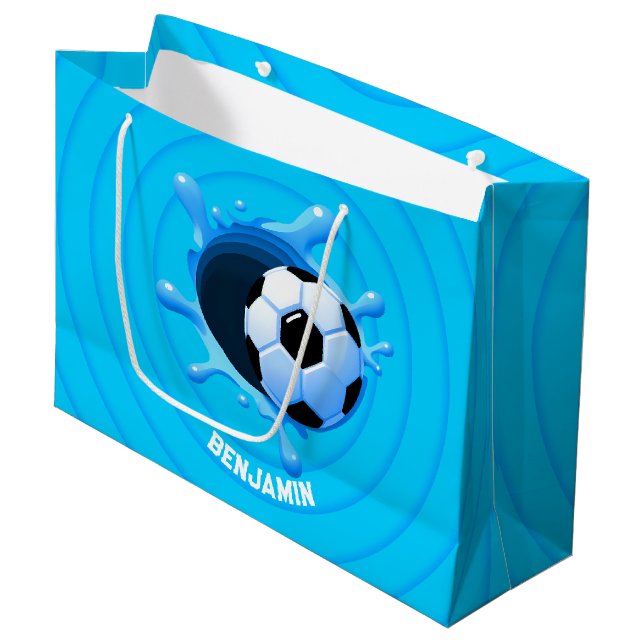 Personalisierte Fußball-Ball Große Geschenktasche Geschenktüte (Vorderseite Schrägansicht)