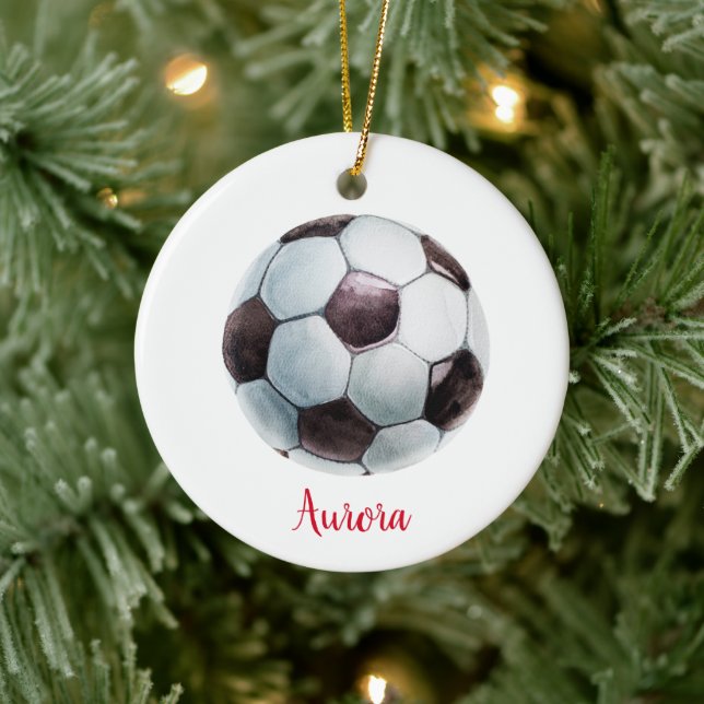 Personalisierte Fußball-Ball-Sportlermädchen Keramik Ornament (Baum)