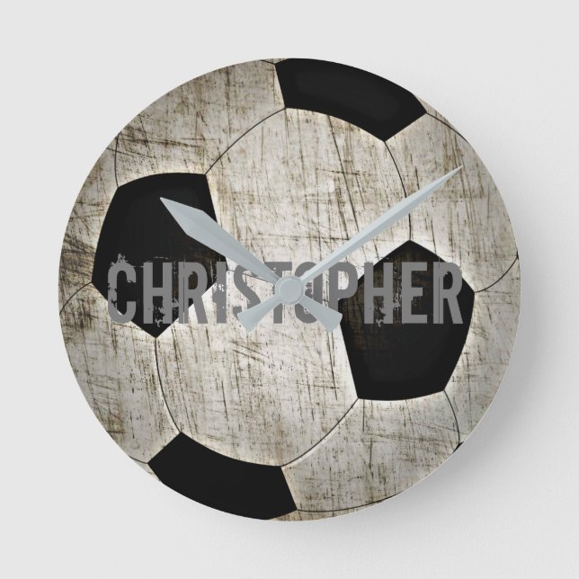 Personalisierte Fußball-Ballgrunge-Art-Uhr Runde Wanduhr (Vorderseite)
