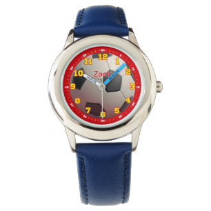 Personalisierte Fußball-Jungen Zeit-Lehr-Uhr Armbanduhr