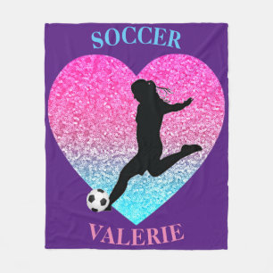 Personalisierte Fußball-Mädchen-Herz-Fleece-Decke Fleecedecke