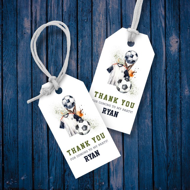 Personalisierte Fußballgeschenke für Jungen Kinder Geschenkanhänger (Green Blue Soccer Birthday Party Thank You Favor Tag)