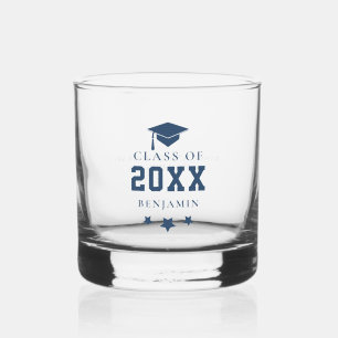 Personalisierte Gabe von Navy Graduation Cap Stars Whiskyglas