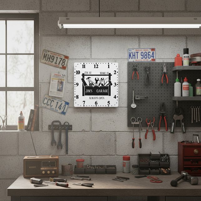 Personalisierte Garage Quadratische Wanduhr (Von Creator hochgeladen)