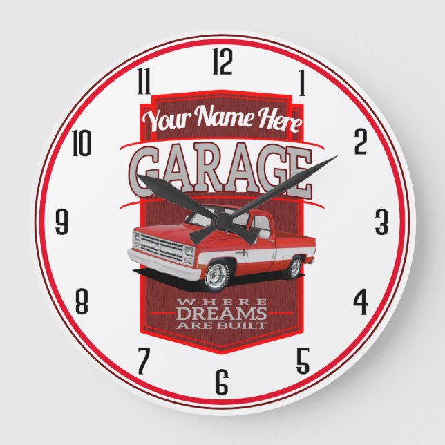 Personalisierte Garage Red C10 Große Wanduhr (Vorderseite)