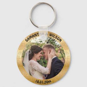 Personalisierte Gastgeschenk Hochzeit   Gold  Foto Schlüsselanhänger