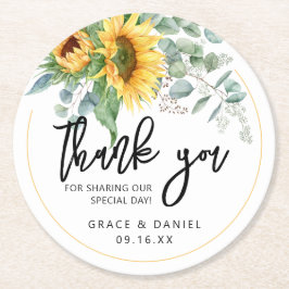 Personalisierte Gastgeschenk Hochzeit Sonnenblumen Runder Pappuntersetzer