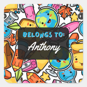 Personalisierte GEBIETE AN Kawaii-Schulsticker Quadratischer Aufkleber