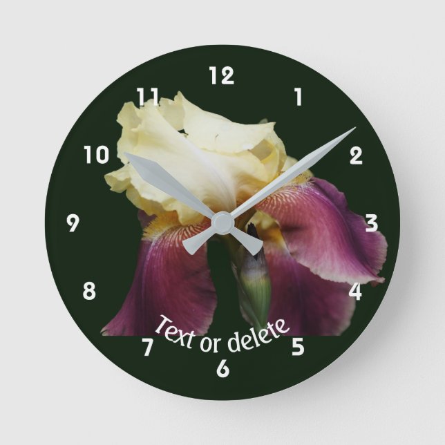 Personalisierte gebogene Bartirisblüte   Runde Wanduhr (Vorderseite)