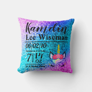 Personalisierte Geburt Unicorn Ombre Glitzer Kisse Kissen