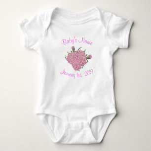 Personalisierte Geburts-Blume der rosa Gartennelke Baby Strampler