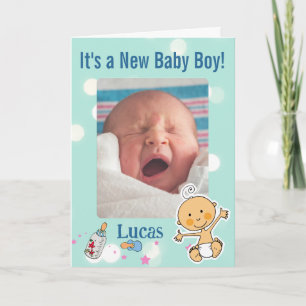 Personalisierte Geburtsanzeige für Babyjungen Karte
