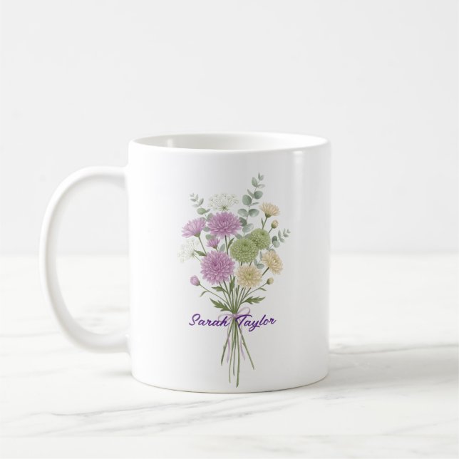 Personalisierte Geburtsblume Chrysantheme Benutzer Kaffeetasse (Links)