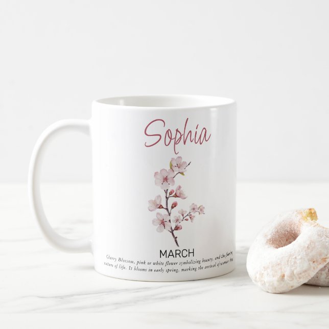 Personalisierte Geburtsblume März  Kaffeetasse (Mit Donut)